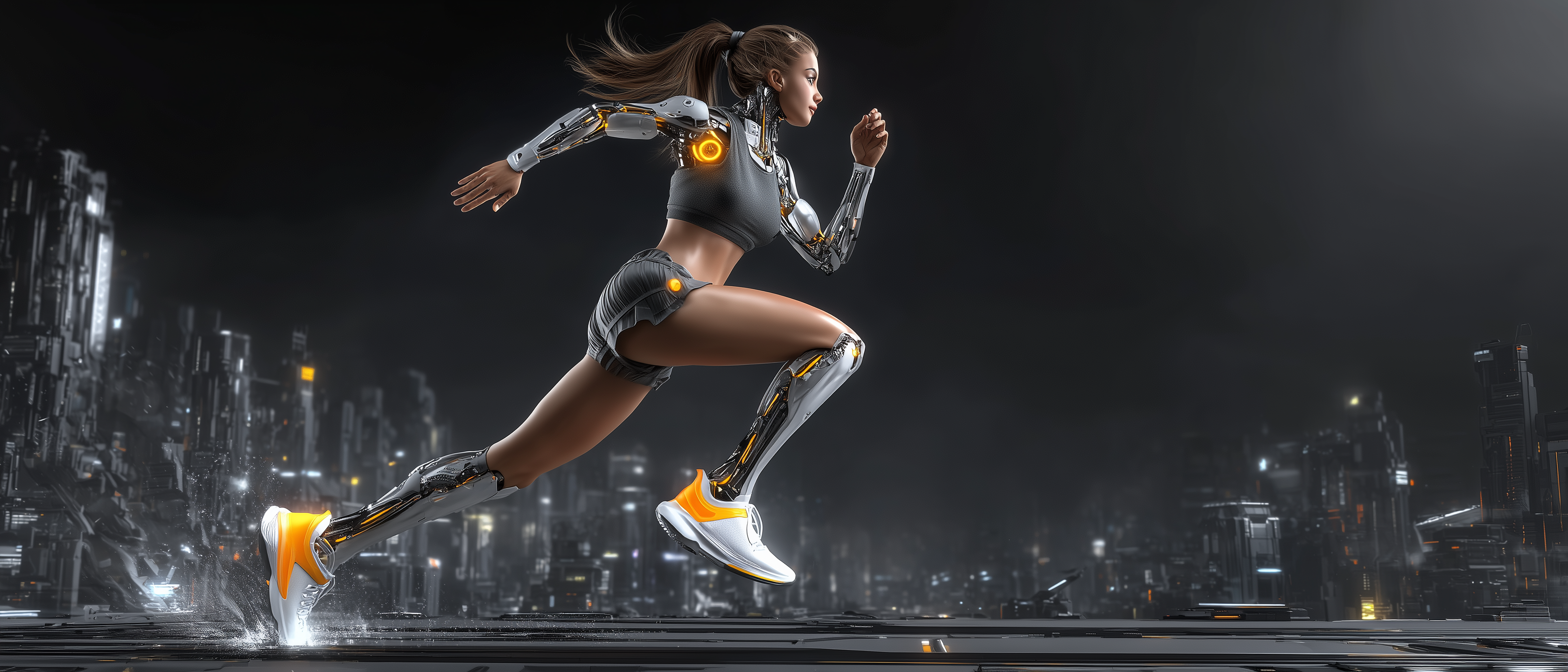 Corredora futurista em cidade tecnológica